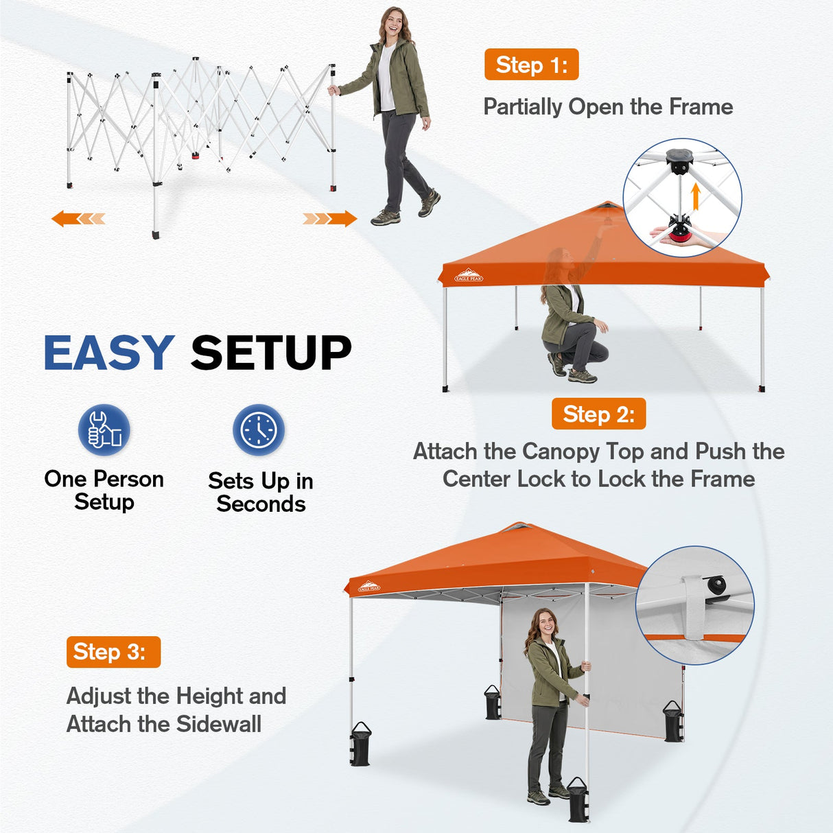 10x10 Commercial Pop up Canopy with 1 Sidewall - Eagle Peak®