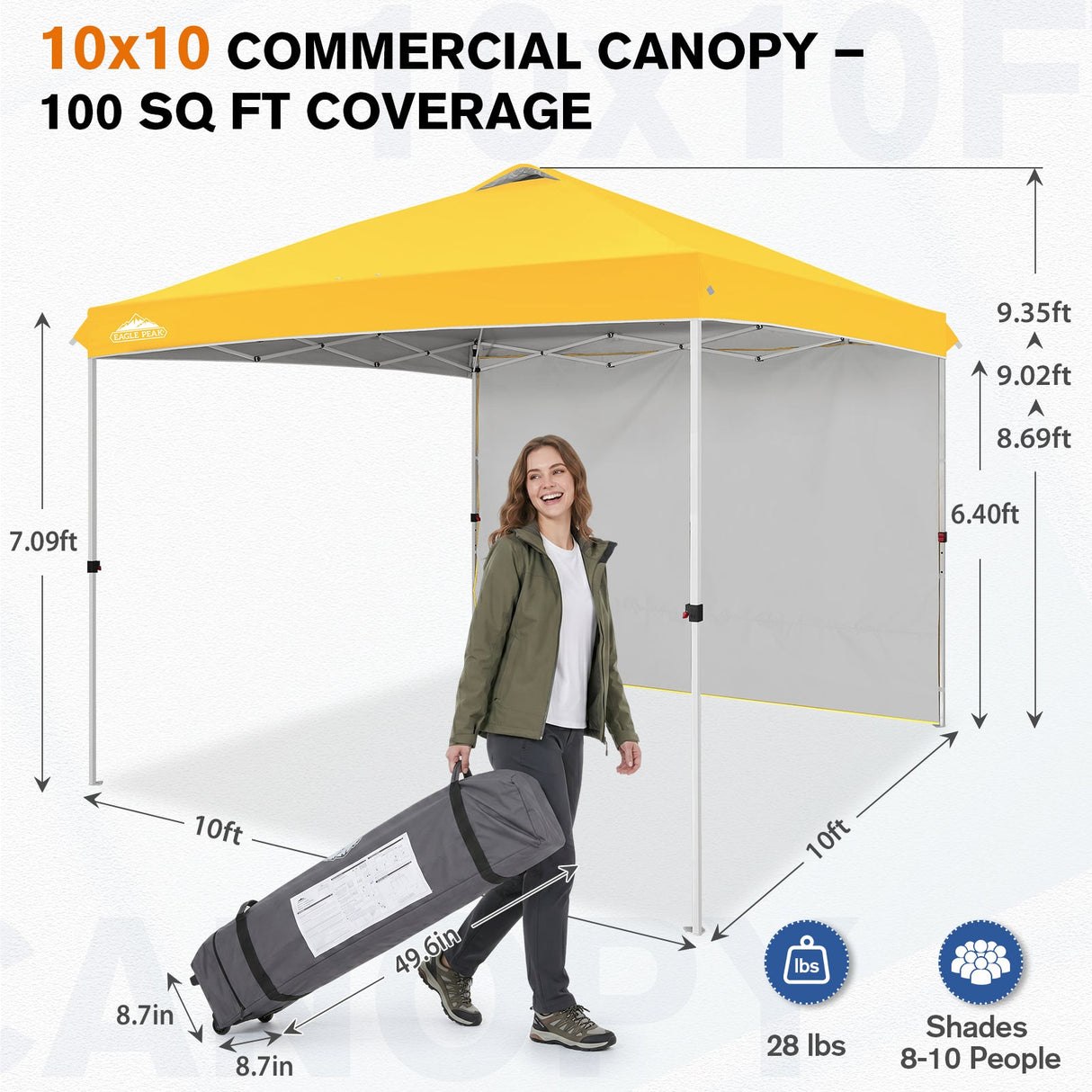 10x10 Commercial Pop up Canopy with 1 Sidewall - Eagle Peak®
