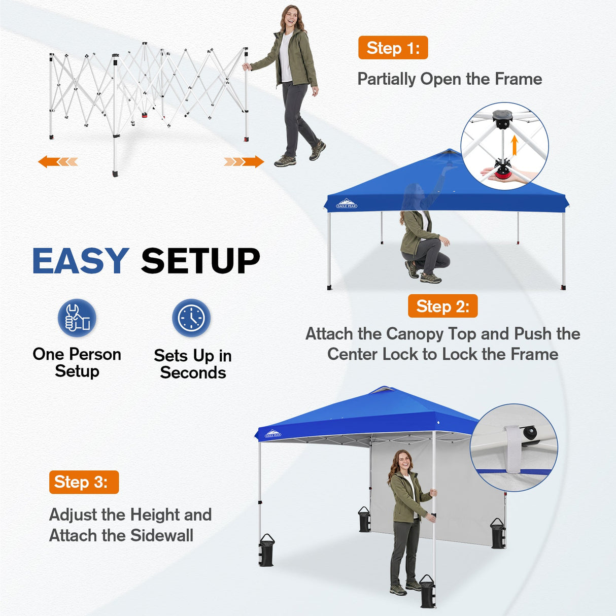 10x10 Commercial Pop up Canopy with 1 Sidewall - Eagle Peak®