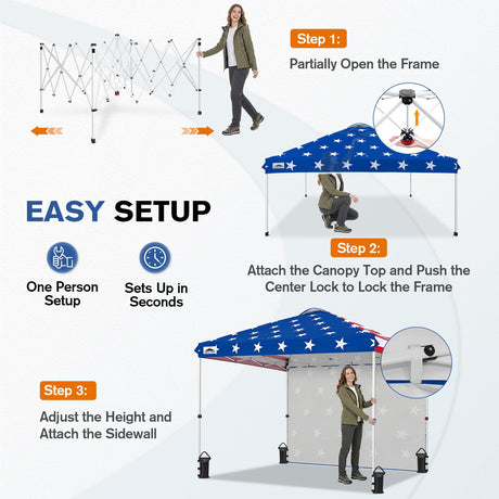 10x10 Commercial Pop up Canopy with 1 Sidewall - Eagle Peak®