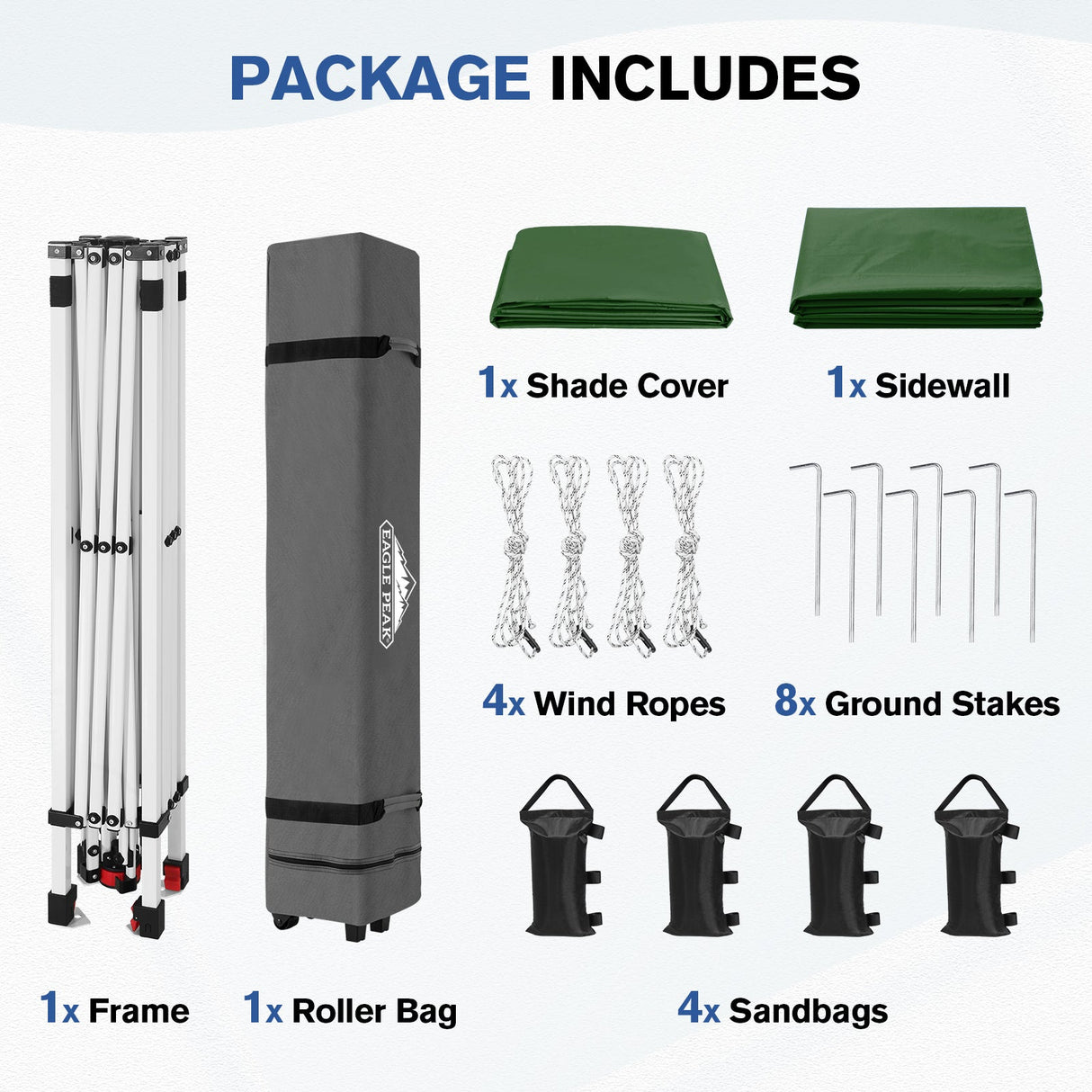10x10 Commercial Pop up Canopy with 1 Sidewall - Eagle Peak®