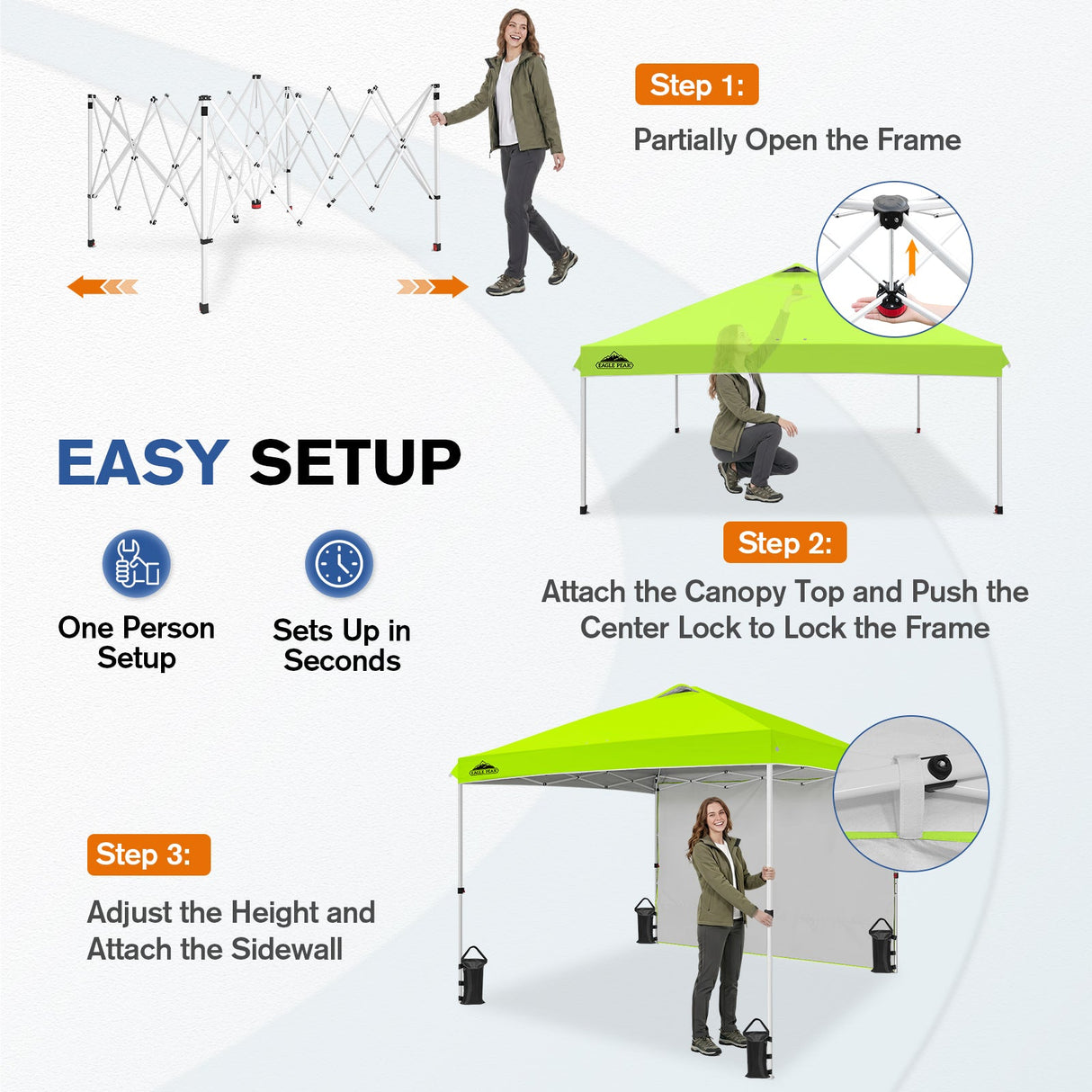 10x10 Commercial Pop up Canopy with 1 Sidewall - Eagle Peak®
