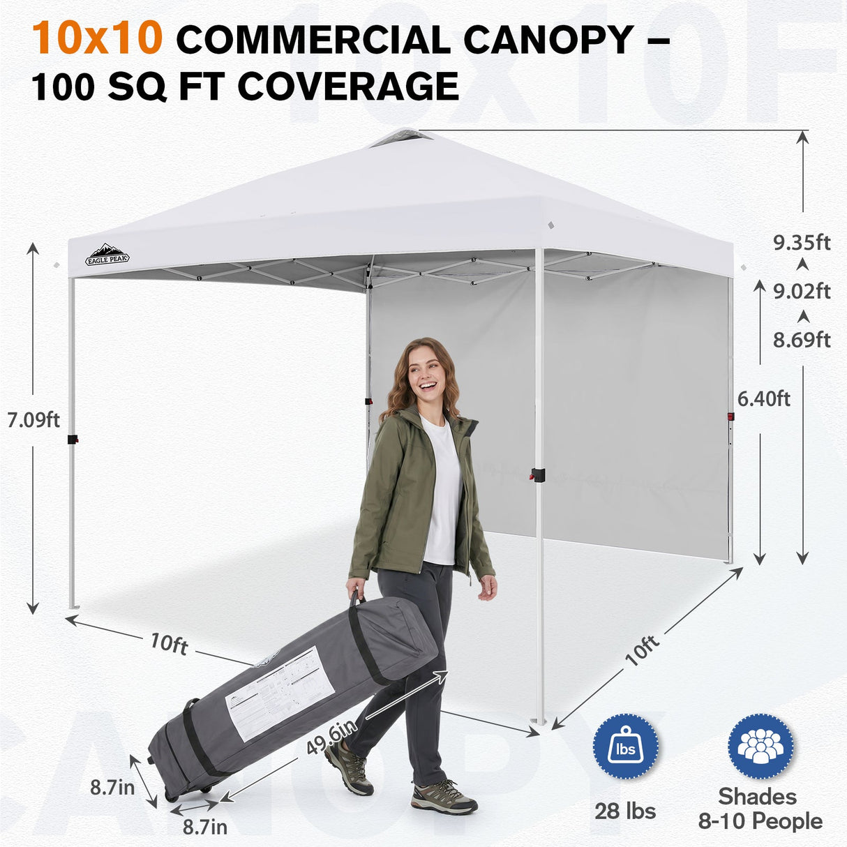 10x10 Commercial Pop up Canopy with 1 Sidewall - Eagle Peak®
