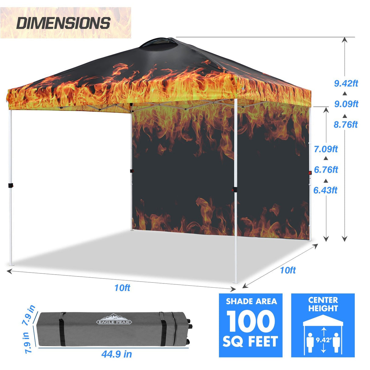 10x10 Commercial Pop up Canopy with 1 Sidewall, - Eagle Peak Custom Canopy Tent