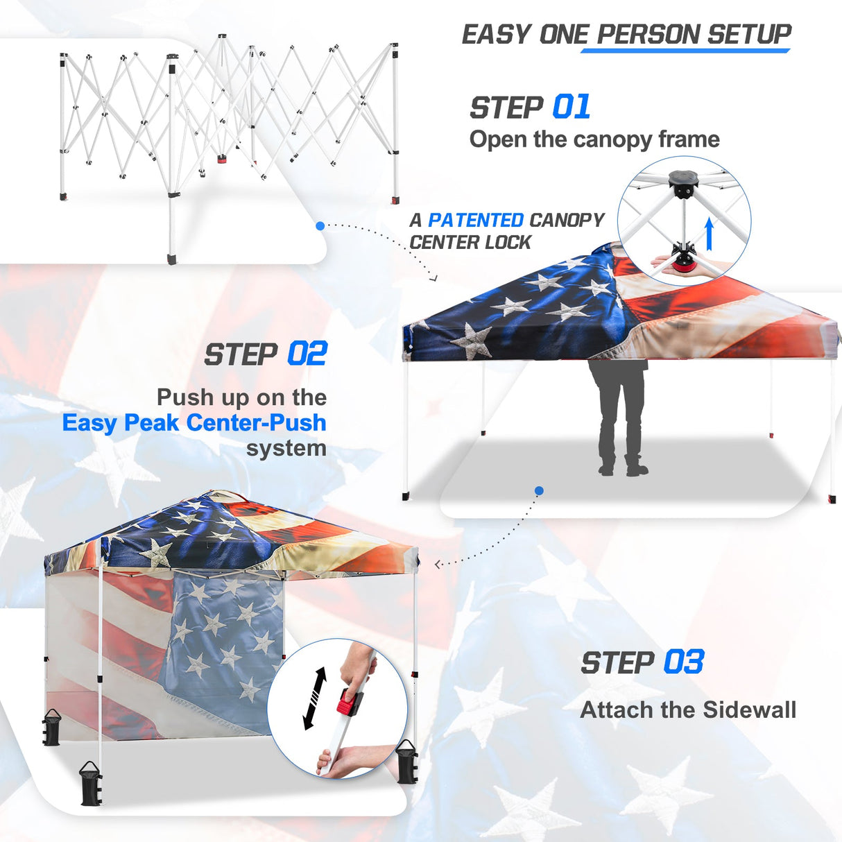 10x10 Commercial Pop up Canopy with 1 Sidewall, - Eagle Peak Custom Canopy Tent