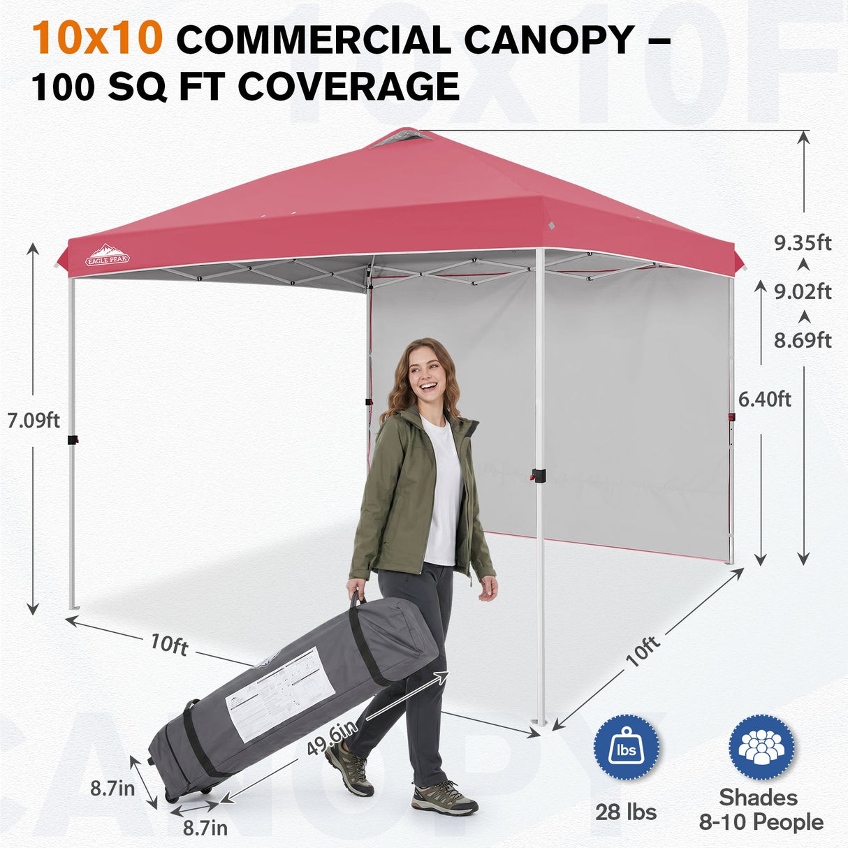 10x10 Commercial Pop up Canopy with 1 Sidewall - Eagle Peak®