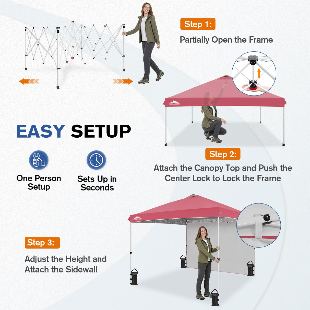 10x10 Commercial Pop up Canopy with 1 Sidewall - Eagle Peak®