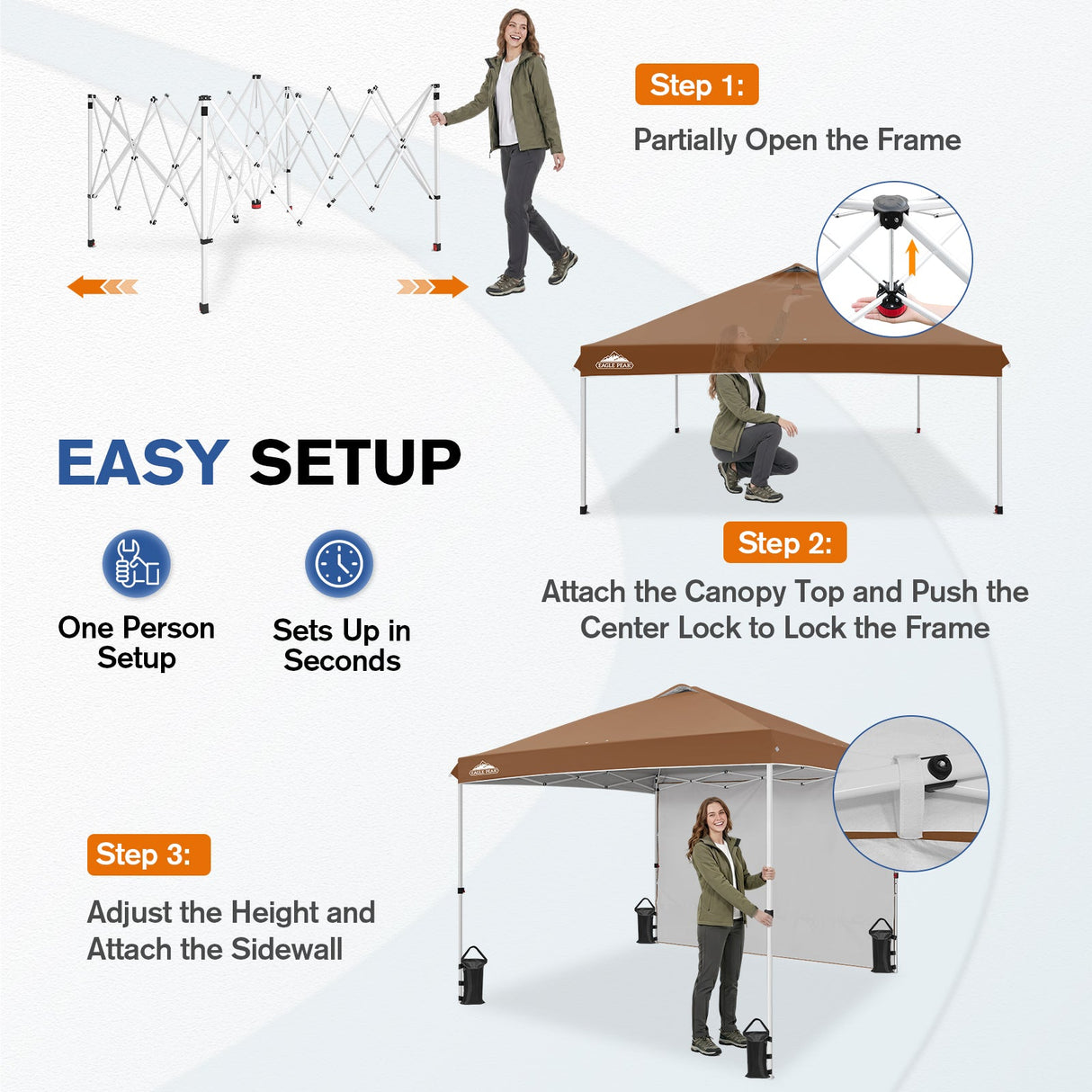 10x10 Commercial Pop up Canopy with 1 Sidewall - Eagle Peak®