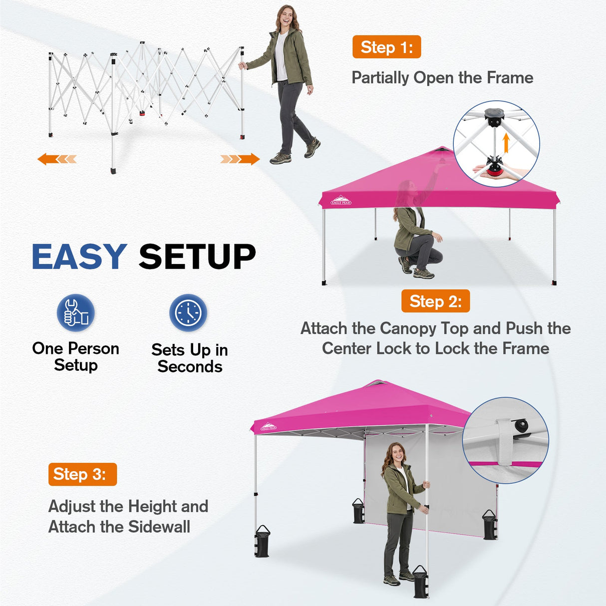 10x10 Commercial Pop up Canopy with 1 Sidewall - Eagle Peak®