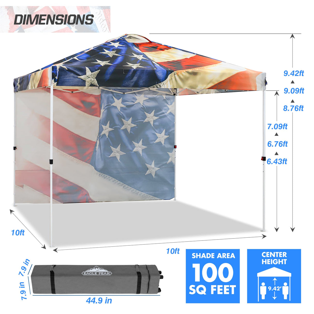 10x10 Commercial Pop up Canopy with 1 Sidewall, - Eagle Peak Custom Canopy Tent