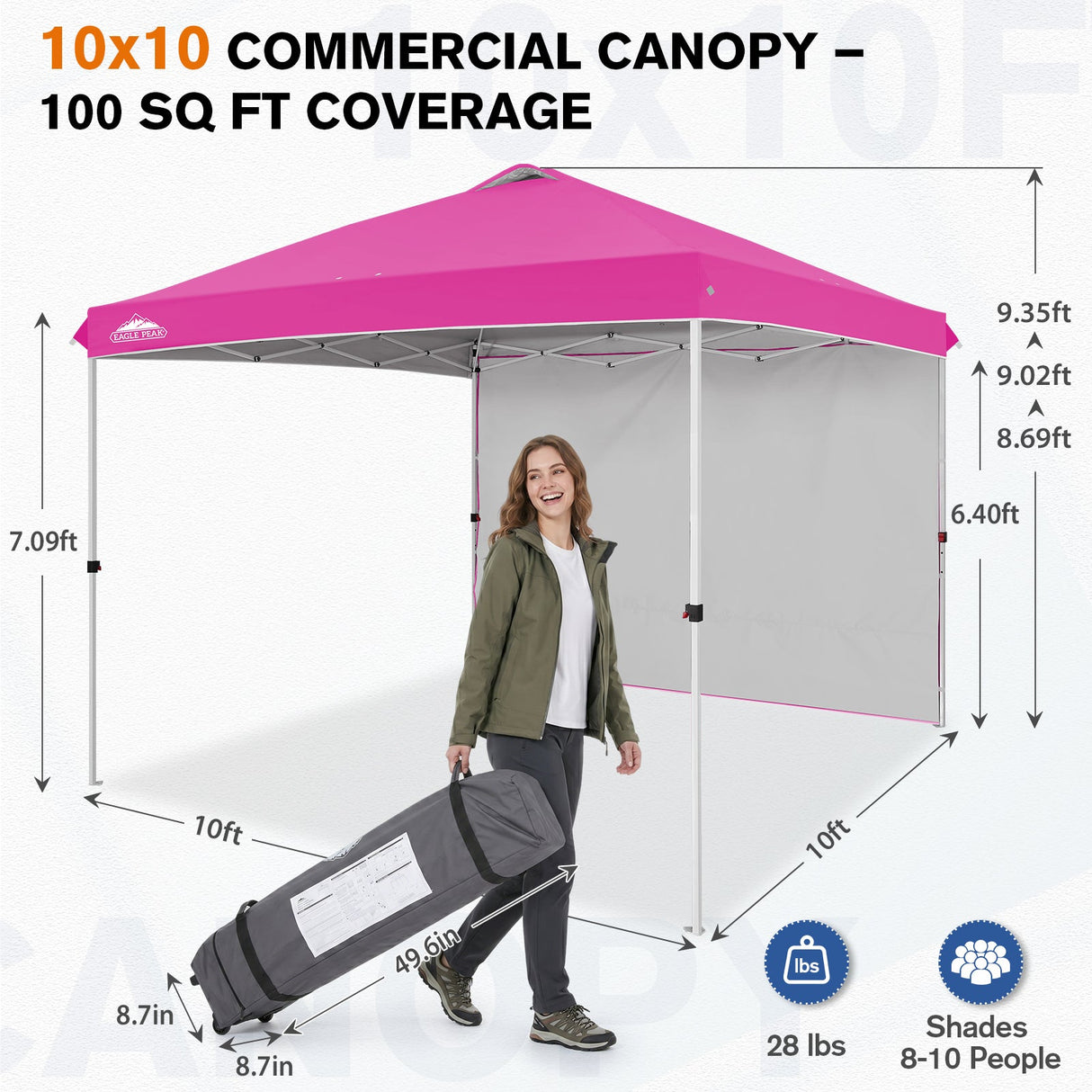 10x10 Commercial Pop up Canopy with 1 Sidewall - Eagle Peak®