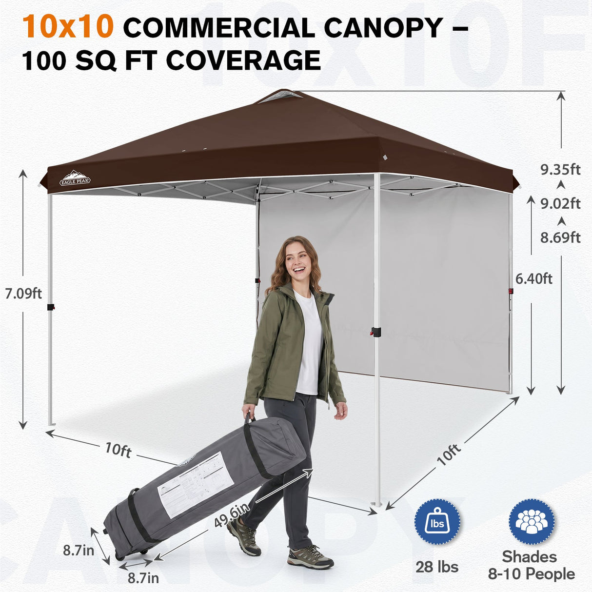 10x10 Commercial Pop up Canopy with 1 Sidewall - Eagle Peak®