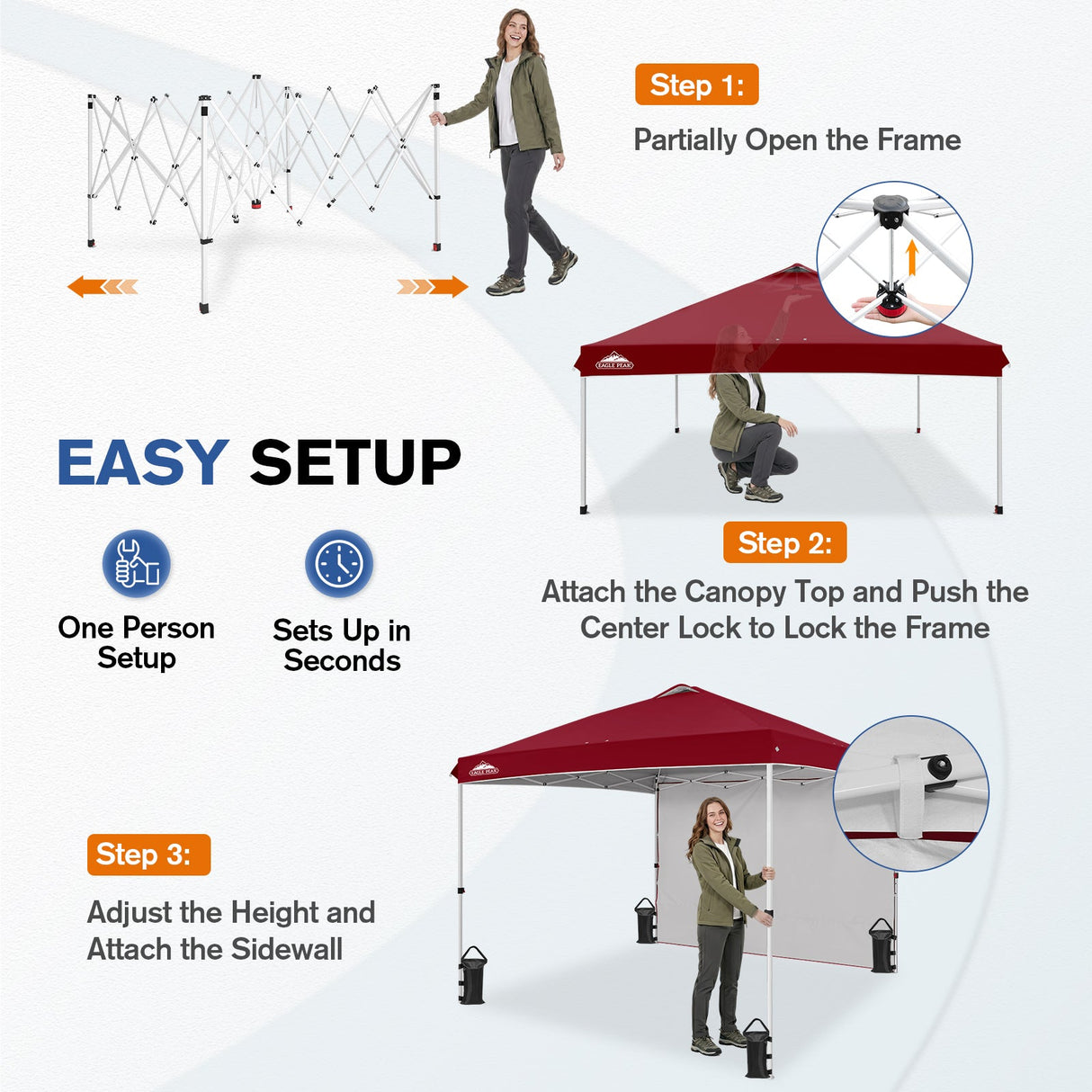 10x10 Commercial Pop up Canopy with 1 Sidewall - Eagle Peak®