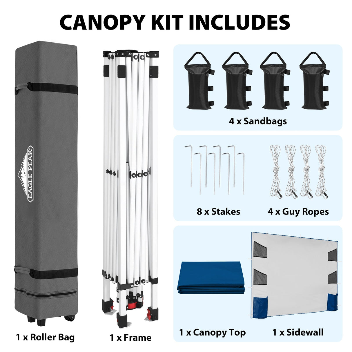10x10 ft Pop Up Canopy Tent with Sidewall - Eagle Peak®