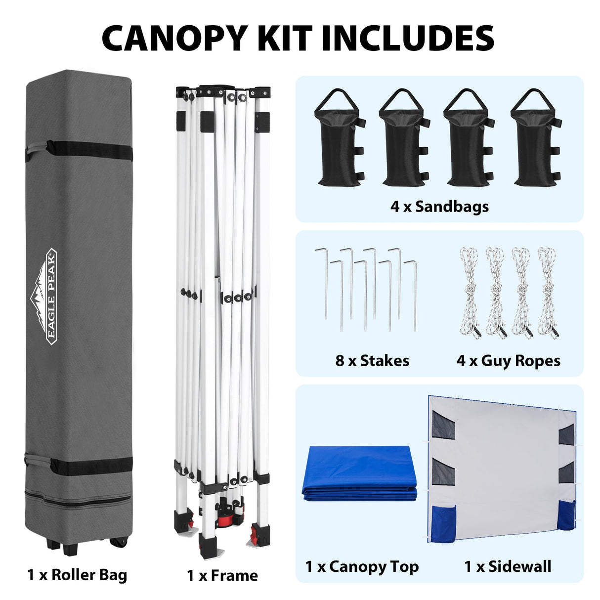 10x10 ft Pop Up Canopy Tent with Sidewall - Eagle Peak®