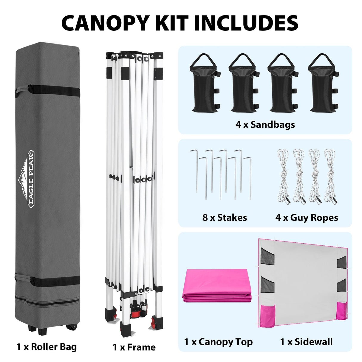 10x10 ft Pop Up Canopy Tent with Sidewall - Eagle Peak®