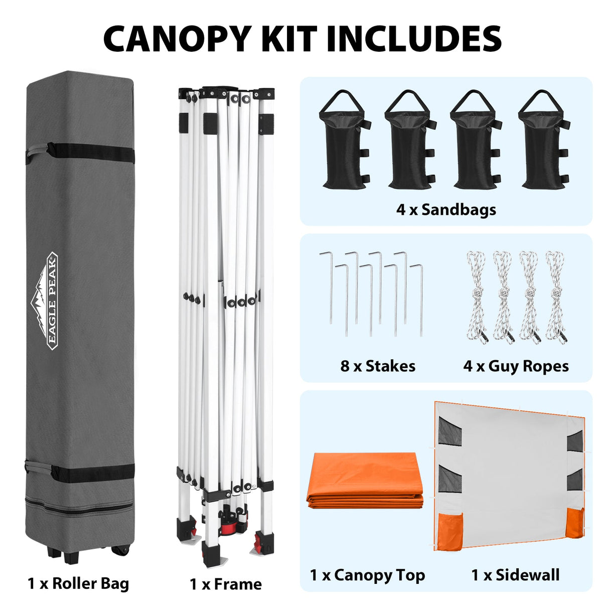 10x10 ft Pop Up Canopy Tent with Sidewall - Eagle Peak®