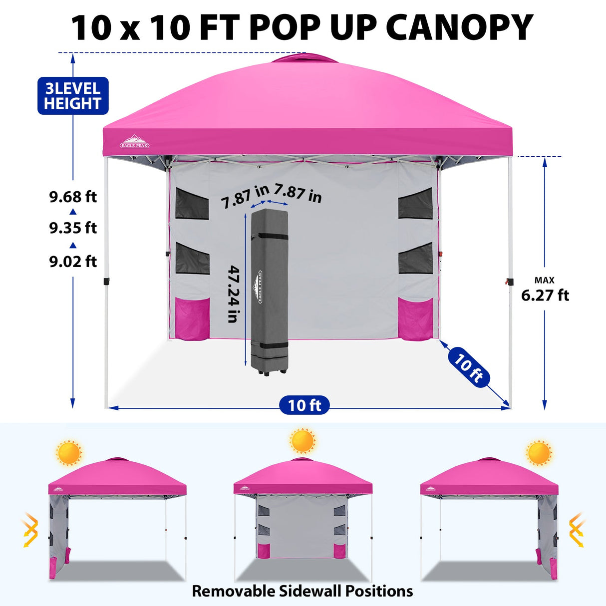 10x10 ft Pop Up Canopy Tent with Sidewall - Eagle Peak®
