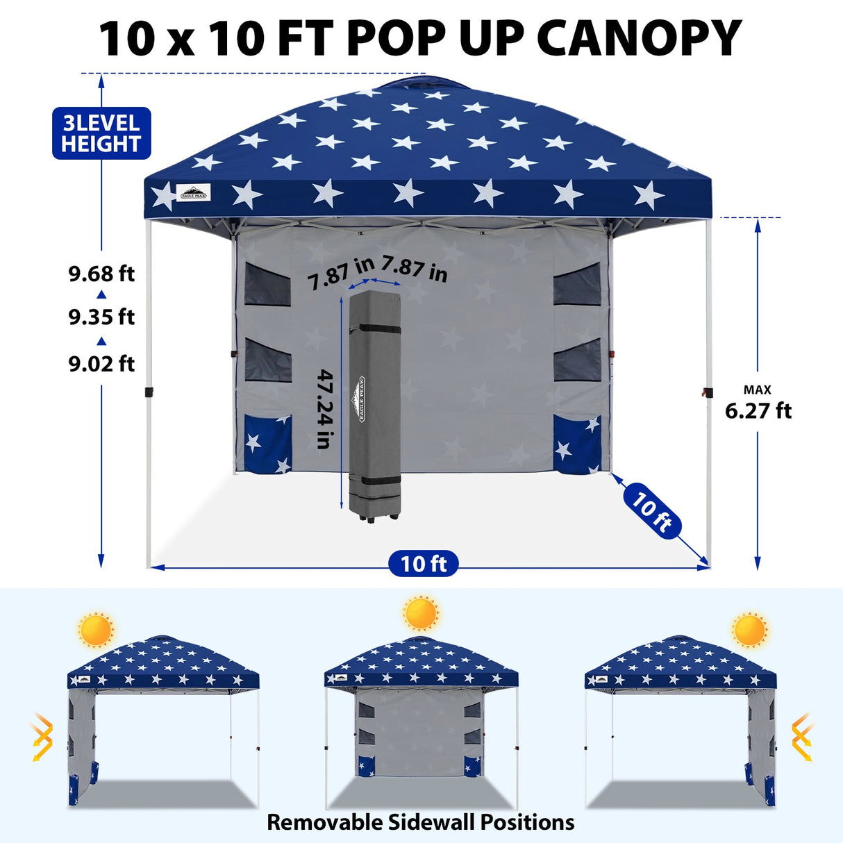 10x10 ft Pop Up Canopy Tent with Sidewall - Eagle Peak®
