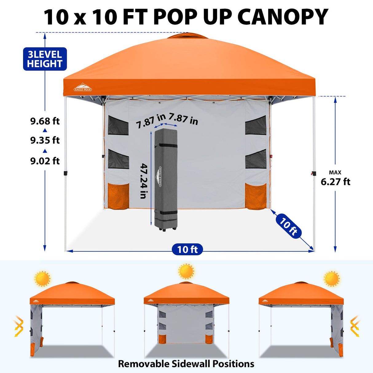 10x10 ft Pop Up Canopy Tent with Sidewall - Eagle Peak®