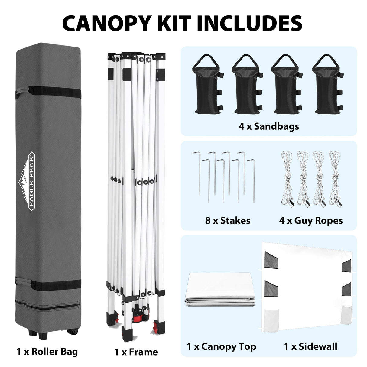 10x10 ft Pop Up Canopy Tent with Sidewall - Eagle Peak®