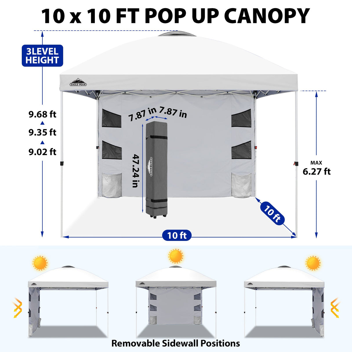 10x10 ft Pop Up Canopy Tent with Sidewall - Eagle Peak®