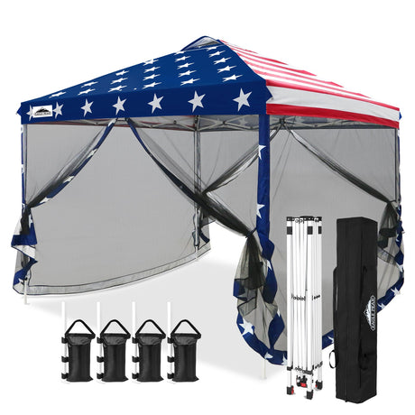10x10 Outdoor Easy Pop up Canopy with Netting Mesh Side Walls - Eagle Peak Custom Canopy Tent