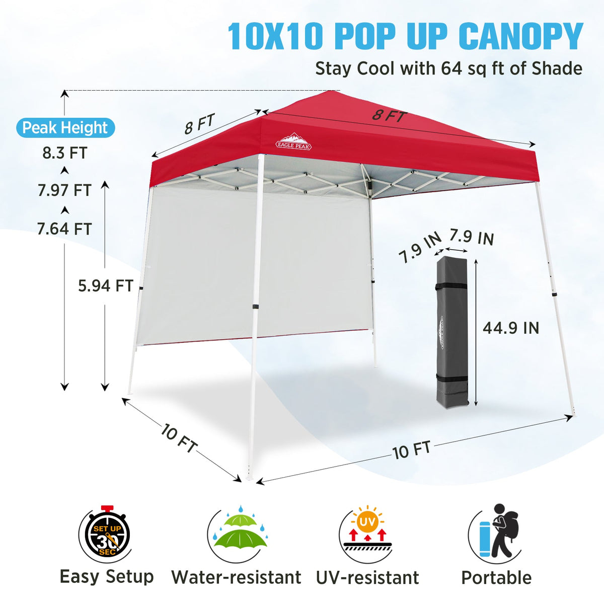 10x10 Pop Up Canopy Tent, Compact Canopy - Eagle Peak®