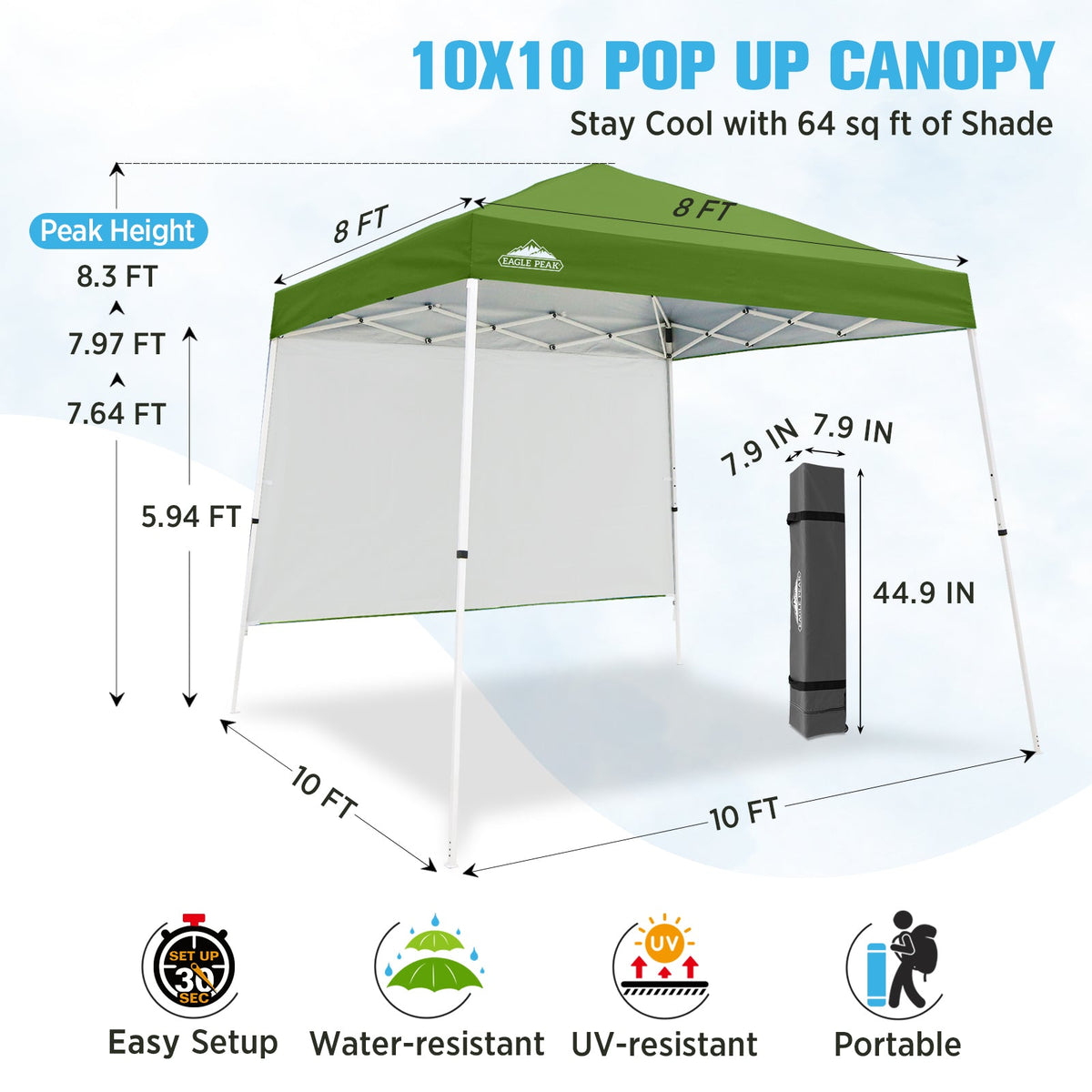 10x10 Pop Up Canopy Tent, Compact Canopy - Eagle Peak®
