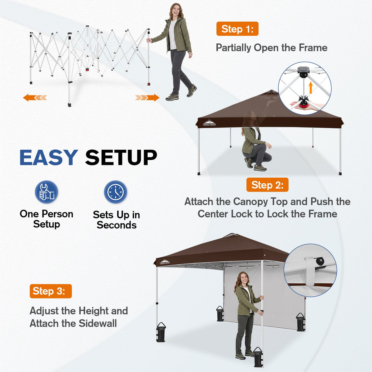 10x10 Pop Up Canopy Tent with 1 Sidewall - Eagle Peak®