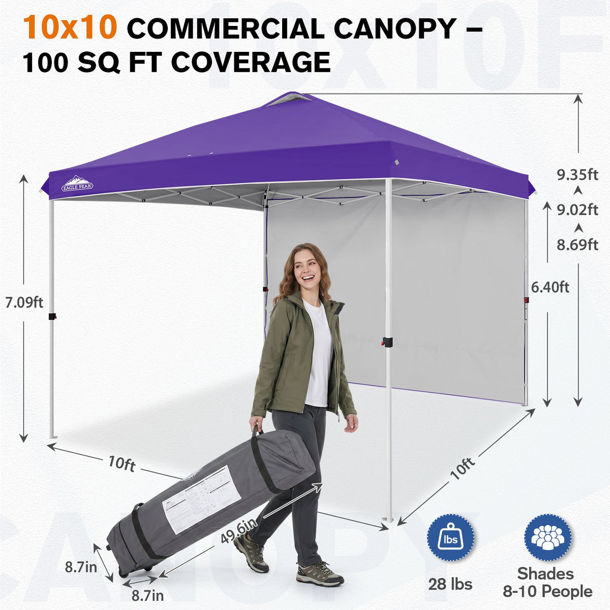 10x10 Pop Up Canopy Tent with 1 Sidewall - Eagle Peak®
