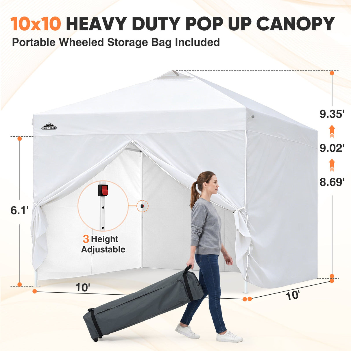 10x10 Pop Up Canopy Tent with Four Sidewalls - Eagle Peak