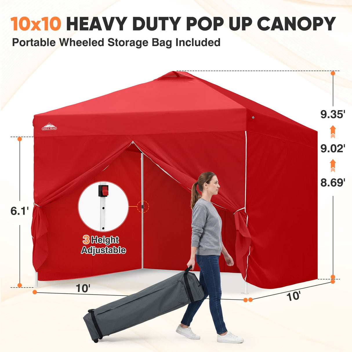 10x10 Pop Up Canopy Tent with Four Sidewalls - Eagle Peak
