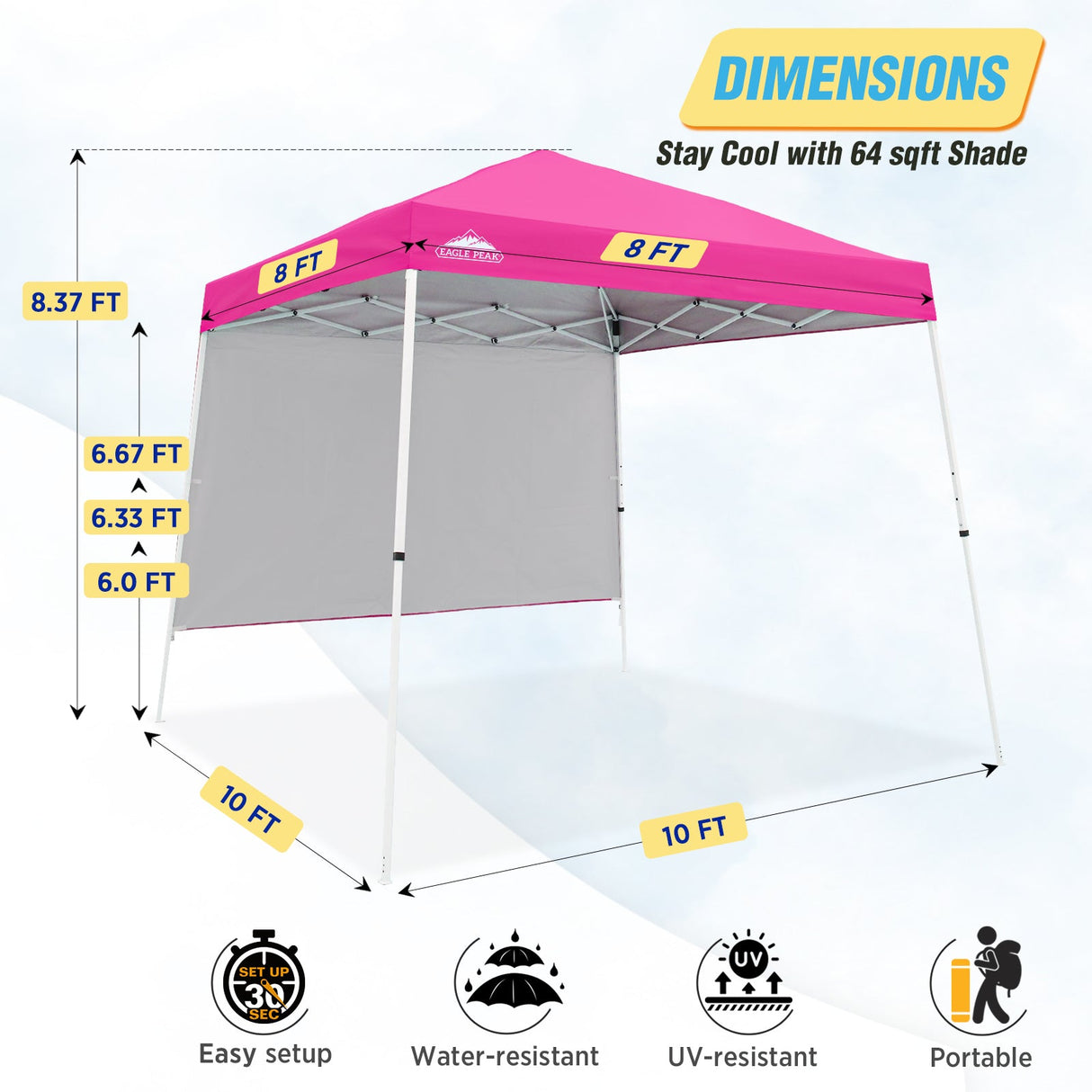 10x10 Pop Up Canopy Tent with Wall Panel, 10x10 Base 8x8 Top - Eagle Peak Custom Canopy Tent