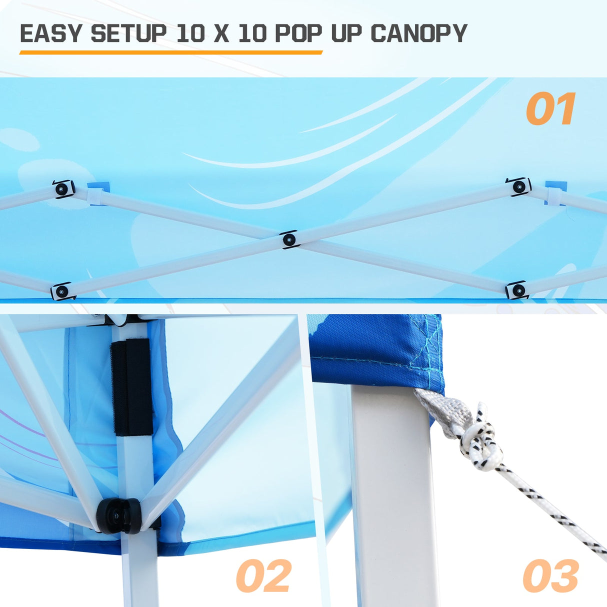 10x10 Slant Leg Pop - up Canopy Tent, 10x10 Base 8x8 Top (Blue Abstract) - Eagle Peak Custom Canopy Tent