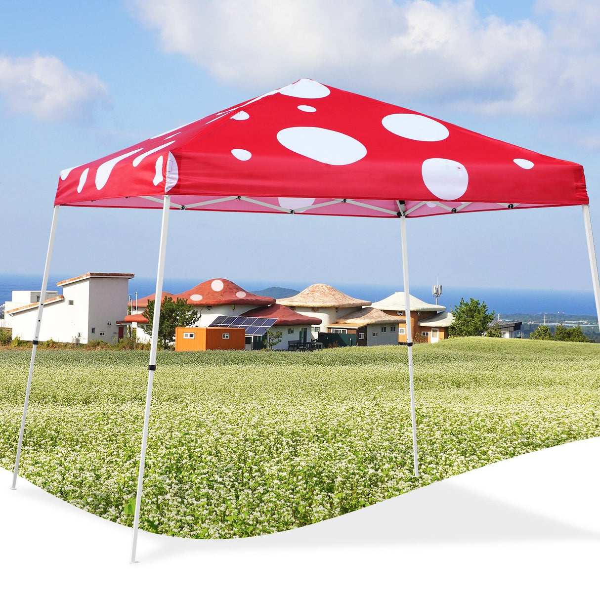 10x10 Slant Leg Pop - up Canopy Tent, 10x10 Base 8x8 Top (Red Mushroom) - Eagle Peak Custom Canopy Tent