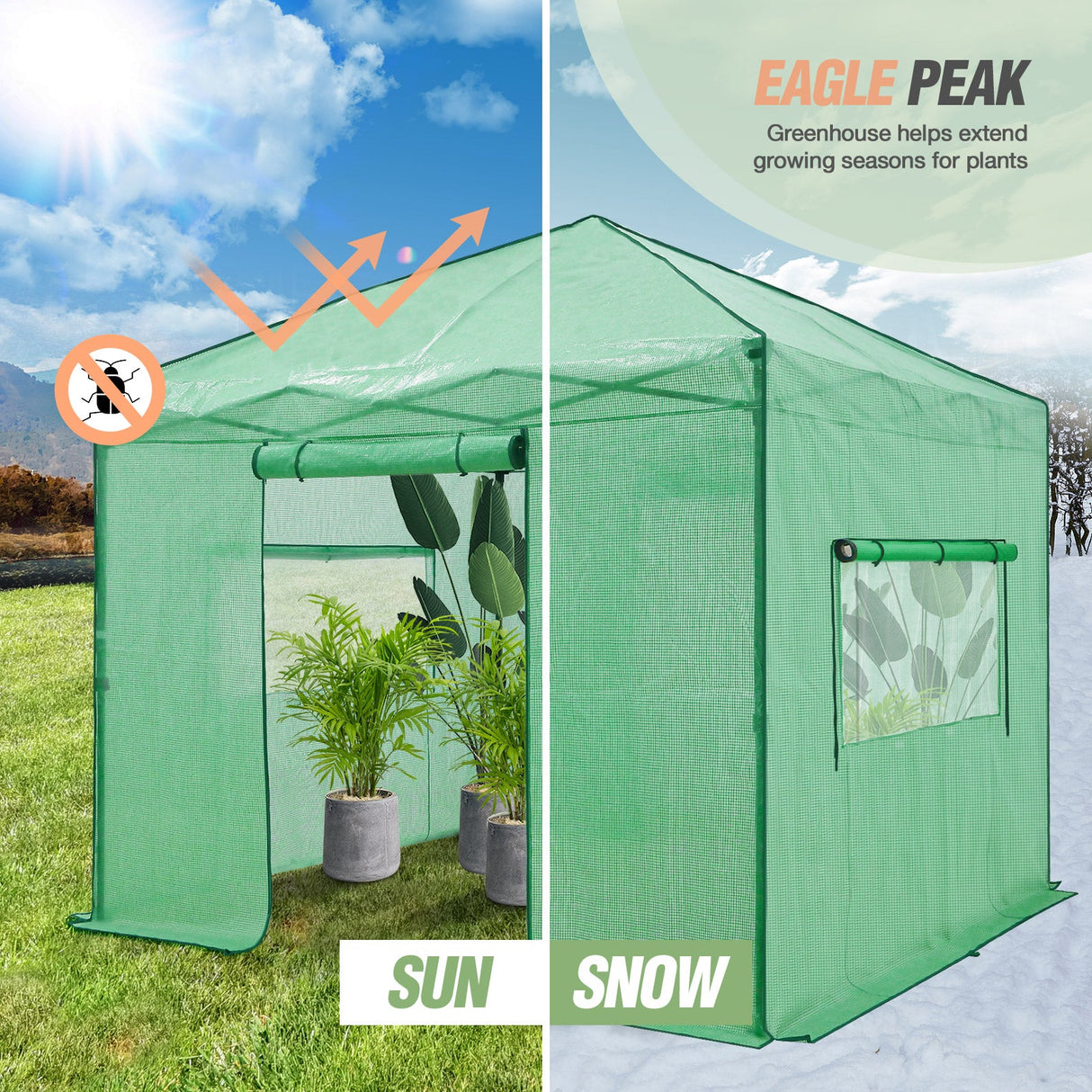 10x10 Walk In Pop Up Greenhouse - Eagle Peak