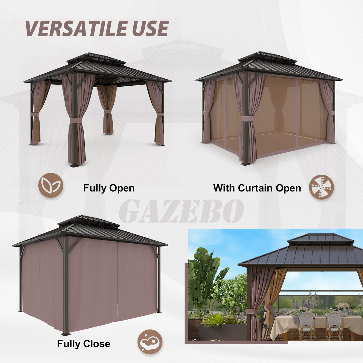 10x12 Hardtop Gazebo, Galvanized Steel Double Roof with Aluminum Frame - Eagle Peak Custom Canopy Tent