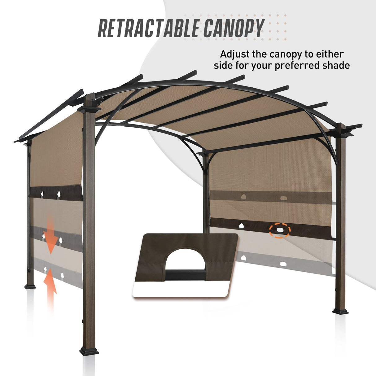 11.4x11.4 Outdoor Pergola with Retractable Textilene Sun Shade Top - Eagle Peak Custom Canopy Tent