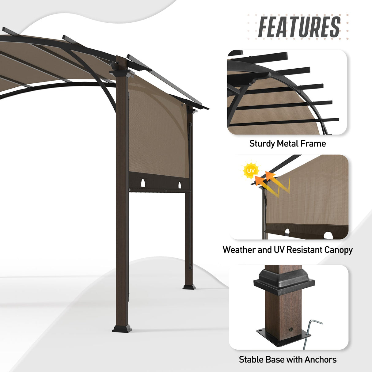 11.4x11.4 Outdoor Pergola with Retractable Textilene Sun Shade Top - Eagle Peak Custom Canopy Tent