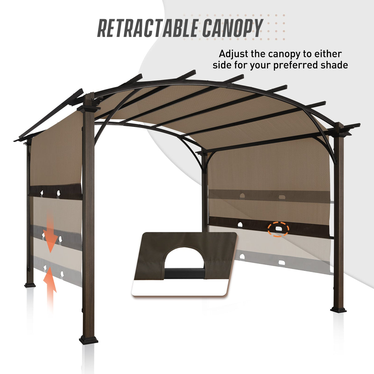 11.4x11.4 Outdoor Pergola with Retractable Textilene Sun Shade Top - Eagle Peak Custom Canopy Tent