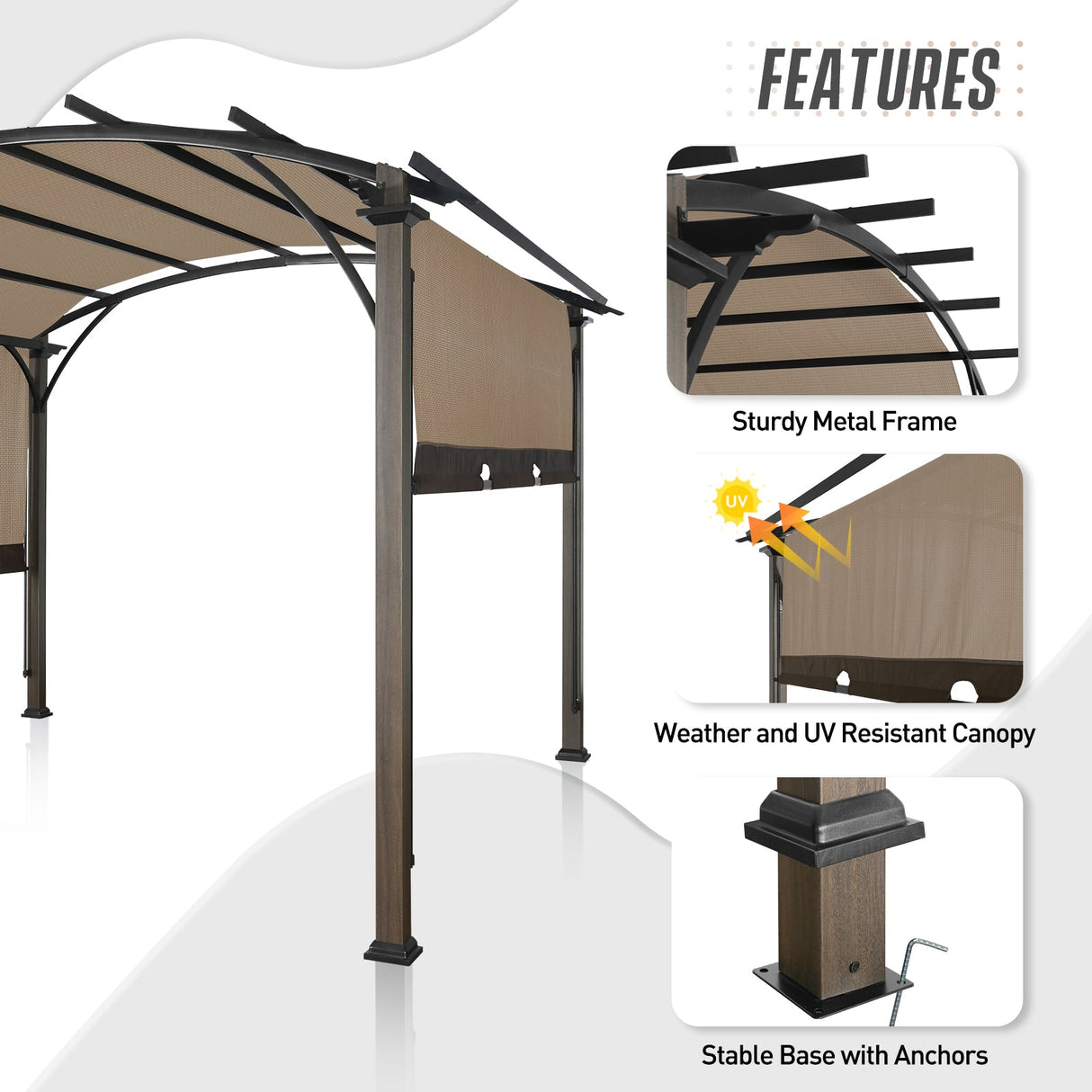 11.4x11.4 Outdoor Pergola with Retractable Textilene Sun Shade Top - Eagle Peak Custom Canopy Tent