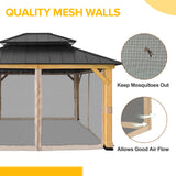 11x13 Outdoor Cedar Framed Hardtop Double Roof Gazebo, Black Mosquito Mesh Netting Included - Eagle Peak Custom Canopy Tent