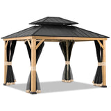 11x13 Outdoor Cedar Framed Hardtop Double Roof Gazebo, Black Mosquito Mesh Netting Included - Eagle Peak Custom Canopy Tent