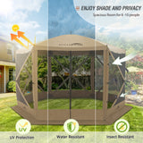 12 x 12 ft Portable Quick Pop Up 6 Sided Instant Gazebo Canopy with Mesh Netting 8 Person, Green / Beige - Eagle Peak Custom Canopy Tent