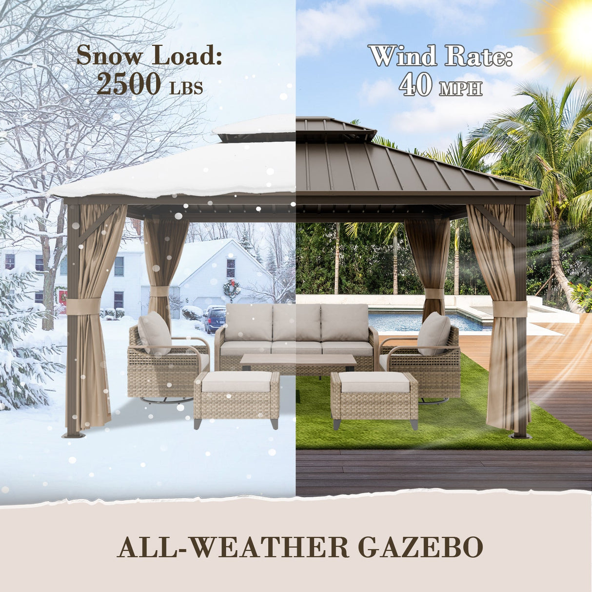 12x10 Hardtop Gazebo, Galvanized Steel Double Roof with Aluminum Frame - Eagle Peak Custom Canopy Tent