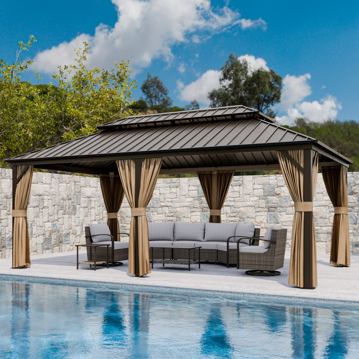 12x10 Hardtop Gazebo, Galvanized Steel Double Roof with Aluminum Frame - Eagle Peak Custom Canopy Tent