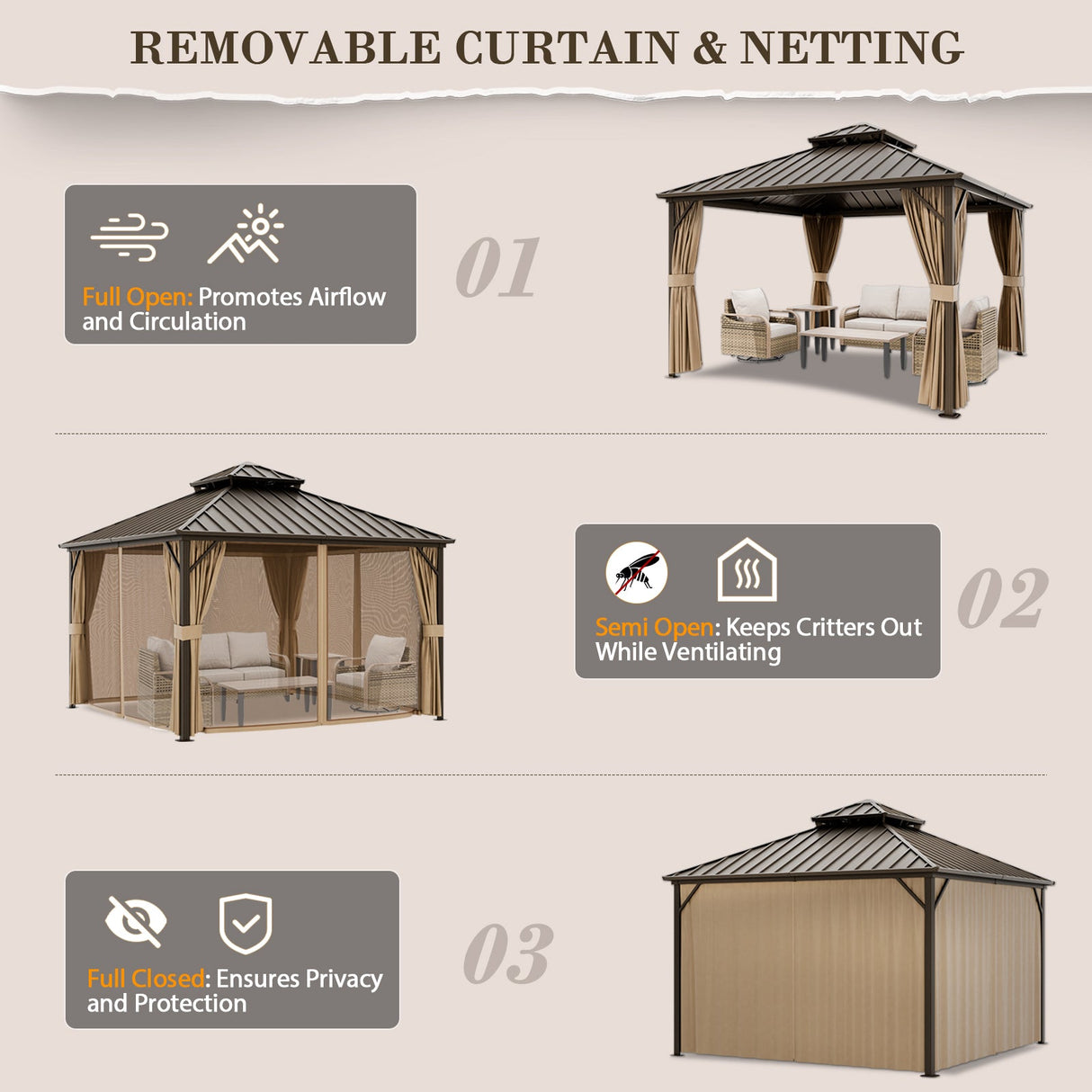 12x10 Hardtop Gazebo, Galvanized Steel Double Roof with Aluminum Frame - Eagle Peak Custom Canopy Tent