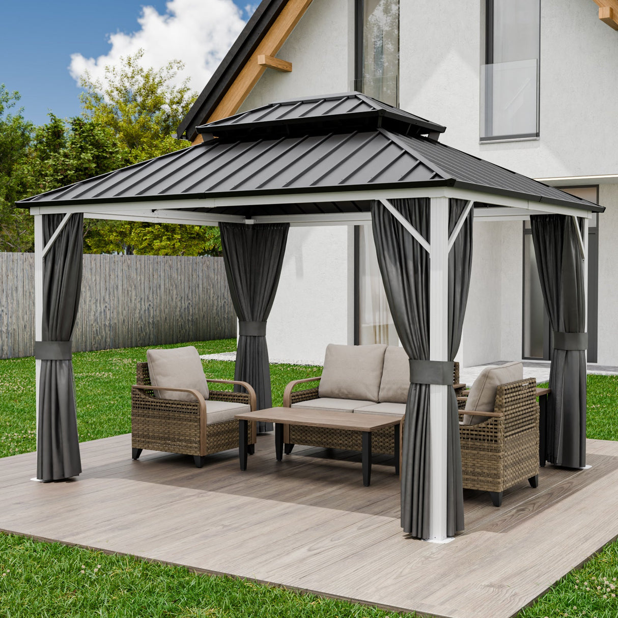 12x10/12x12/12x14/12x16/12x18/12x20 Hardtop Gazebo, Galvanized Steel Double Roof with Aluminum Frame - Eagle Peak Custom Canopy Tent