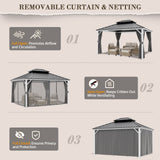 12x10/12x12/12x14/12x16/12x18/12x20 Hardtop Gazebo, Galvanized Steel Double Roof with Aluminum Frame - Eagle Peak Custom Canopy Tent